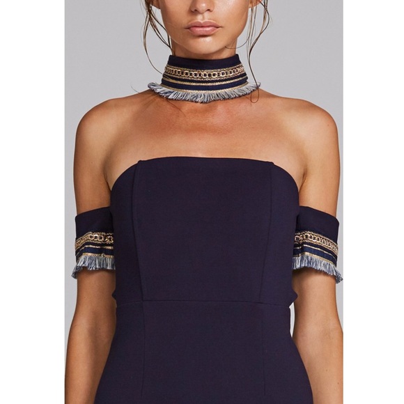 Eliya The Label Amrah Navy Choker Fringe Dress S - Picture 2 of 8